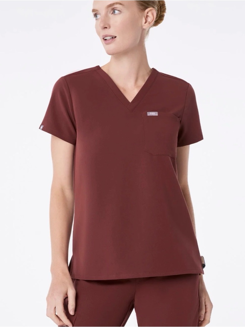 FIGS Catarina One-Pocket Scrub Top Women's Short Sleeve Walnut